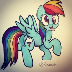Size: 640x640 | Tagged: safe, artist:ryuohh, rainbow dash, g4, derp, female, rainbow derp, solo, tongue out, traditional art