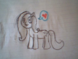 Size: 640x480 | Tagged: safe, artist:disneygal9, fluttershy, g4, blurry, female, heart, lined paper, paper, photo, sketch, solo, traditional art