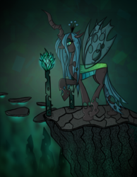 Size: 800x1029 | Tagged: dead source, safe, artist:invaderkwin, queen chrysalis, changeling, changeling queen, g4, crown, female, jewelry, regalia, solo, transparent wings, wings