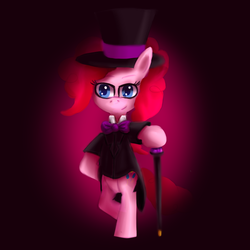 Size: 800x800 | Tagged: safe, artist:senx, pinkie pie, earth pony, pony, g4, bipedal, cane, classy, clothes, female, hat, solo, top hat