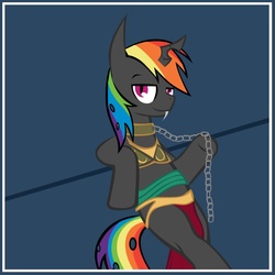 Size: 800x800 | Tagged: safe, artist:bouxn, rainbow dash, changeling, adorasexy, bedroom eyes, bikini, bikini top, bra, chains, changelingified, clothes, collar, cute, dashling, female, loincloth, raised eyebrow, sexy, slave leia outfit, slave outfit, solo, star wars, swimsuit, underwear