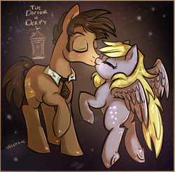 Size: 884x874 | Tagged: safe, artist:velexane, derpy hooves, doctor whooves, time turner, pegasus, pony, g4, crossover, david tennant, doctor who, female, kissing, male, mare, ponified, ship:doctorderpy, shipping, straight, tenth doctor, the doctor