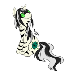 Size: 965x1023 | Tagged: artist needed, safe, oc, oc only, oc:dizzy spell, hybrid, zebroid, goggles, solo