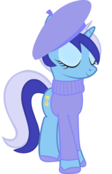 Size: 1000x1539 | Tagged: safe, artist:cool77778, minuette, pony, unicorn, g4, beret, clothes, female, simple background, solo, sweater, transparent background, vector