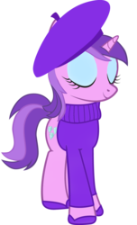 Size: 1000x1641 | Tagged: safe, artist:cool77778, amethyst star, sparkler, pony, unicorn, g4, beret, clothes, female, mare, simple background, solo, sweater, transparent background, vector