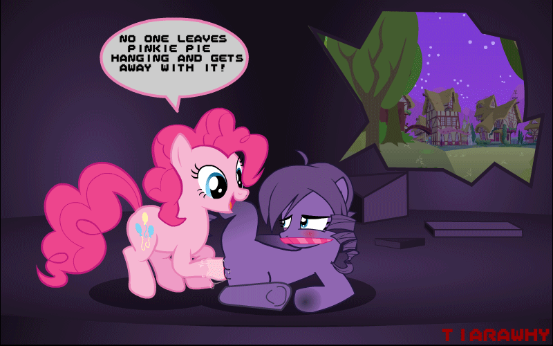 341530 - explicit, artist:tiarawhy, pinkie pie, oc, oc:zone-tan, earth  pony, pony, animated, artist versus artist, canon x oc, female, gif,  hoofing, lesbian, mare, ponified, revenge, show accurate, show accurate porn,  smiling, vaginal