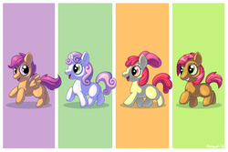 Size: 900x600 | Tagged: safe, artist:emeraldsilver, apple bloom, babs seed, scootaloo, sweetie belle, g4, cutie mark crusaders