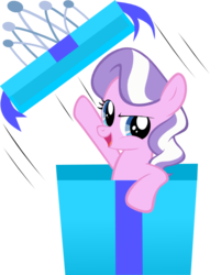 Size: 462x604 | Tagged: safe, artist:magerblutooth, diamond tiara, earth pony, pony, g4, box, female, filly, foal, open mouth, present, simple background, solo, transparent background