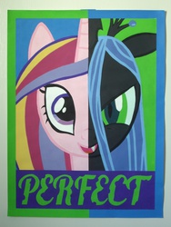 Size: 2112x2816 | Tagged: safe, artist:iceroadlion, princess cadance, queen chrysalis, alicorn, changeling, changeling queen, pony, g4, painting, poster