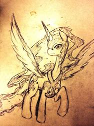 Size: 600x800 | Tagged: safe, artist:iceapple, nightmare moon, alicorn, pony, g4, female, looking at you, pixiv, solo, traditional art