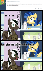 Size: 1024x1672 | Tagged: safe, artist:spectty, oc, oc only, oc:milky way, earth pony, pegasus, pony, ..., ask, bits, comic, creepy, dialogue, female, freckles, male, mare, milk, mouth hold, open mouth, stallion, tumblr, uncomfortable