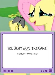 Size: 400x548 | Tagged: safe, fluttershy, g4, anti-mindvirus, exploitable meme, happy fluttercry, meme, tears of joy, the game, thinking outside the box, tv meme, xkcd, yay, you just won the game