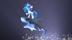 Size: 1920x1080 | Tagged: safe, dj pon-3, vinyl scratch, fish, pony, shark, unicorn, g4, 3d, hilarious in hindsight, jump the shark, source filmmaker, vinyl shark