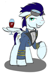 Size: 1024x1365 | Tagged: safe, artist:taharon, soarin', g4, clothes, male, solo, uniform, wine, wing hands