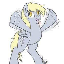 Size: 1000x1000 | Tagged: safe, artist:kunomasu, derpy hooves, pegasus, pony, g4, female, flailing, mare, solo, tongue out