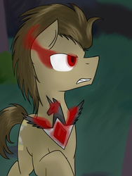 Size: 768x1024 | Tagged: safe, artist:timeywimeywhooves, doctor whooves, time turner, earth pony, pony, g4, alicorn amulet, corrupted, male, solo, sombra eyes, stallion