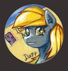 Size: 679x710 | Tagged: safe, artist:lexx2dot0, derpy hooves, pegasus, pony, g4, acrylic painting, female, mare, photo, solo, stamp, traditional art