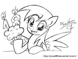 Size: 600x452 | Tagged: safe, artist:jcosneverexisted, derpy hooves, pegasus, pony, g4, candle, female, mare, muffin, solo, traditional art