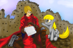 Size: 500x333 | Tagged: safe, artist:rockgirl100000000, derpy hooves, human, g4, crossover, muffin, trigun, vash the stampede