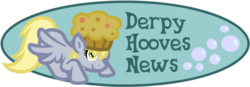 Size: 960x334 | Tagged: safe, artist:furrgroup, derpy hooves, pegasus, pony, g4, banner, bubble, derpy hooves news, derpyhoovesnews, female, hat, mare, muffin, solo