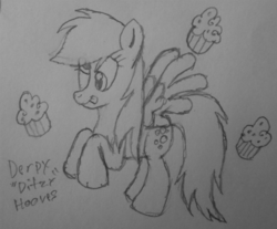 Size: 800x662 | Tagged: safe, artist:jdts7, derpy hooves, pegasus, pony, g4, :p, female, mare, muffin, sketch, solo, tongue out, traditional art