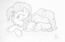 Size: 1300x850 | Tagged: safe, artist:ramott, pinkie pie, earth pony, pony, g4, female, monochrome, solo, traditional art