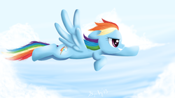 Size: 1280x720 | Tagged: safe, artist:sasunaru-shaynesama, rainbow dash, g4, female, flying, solo