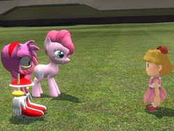 Size: 1024x768 | Tagged: artist needed, source needed, safe, pinkie pie, g4, 3d, amy rose, crossover, earthbound, gmod, nintendo, paula, sonic the hedgehog (series), wat