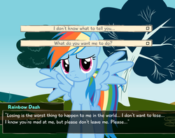 Size: 798x630 | Tagged: safe, rainbow dash, choice, crying, dialogue, female, katawa shoujo, moment of decision, solo, text