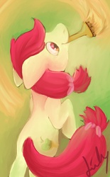 Size: 527x850 | Tagged: safe, artist:lilypaints, apple bloom, g4, female, mouth hold, older, paintbrush, painting, solo