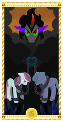 Size: 400x775 | Tagged: safe, artist:janeesper, king sombra, crystal pony, devil, pony, umbrum, g4, chains, sad, slave, slavery, tarot card, the devil