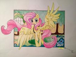 Size: 784x588 | Tagged: dead source, safe, artist:ados-e, fluttershy, pegasus, pony, g4, female, partially open wings, solo, traditional art, wings