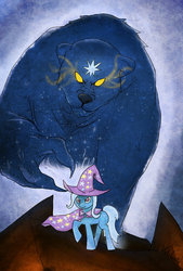 Size: 735x1088 | Tagged: dead source, safe, artist:erizaerizada, trixie, bear, pony, unicorn, ursa, ursa minor, g4, female, mare