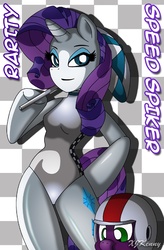 Size: 550x836 | Tagged: safe, artist:xjkenny, rarity, spike, anthro, unguligrade anthro, g4, arm hooves, leotard, paddock girl, race queen, speed racer, umbrella