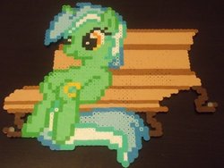 Size: 1032x774 | Tagged: safe, artist:doctormuffins, lyra heartstrings, g4, bench, female, perler beads, sitting lyra, solo, sprite