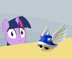 Size: 550x450 | Tagged: safe, artist:furseiseki, twilight sparkle, g4, blue shell, everything is ruined, evil, koopa shell, mario kart, pure unfiltered evil, shell, super mario bros.