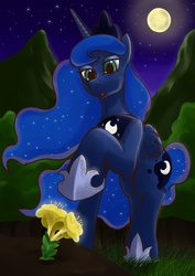 Size: 1500x2122 | Tagged: safe, artist:mrs1989, princess luna, g4, evening primrose, female, flower, moon, night, solo