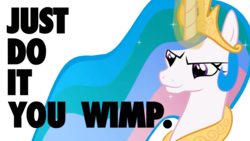 Size: 1545x871 | Tagged: safe, artist:2snacks, artist:johanssenjr, princess celestia, alicorn, pony, two best sisters play, g4, do it filly, female, just do it you wimp, mare, nike, pat (tbfp), patlestia, simple background, solo, text, transparent background, two best friends play