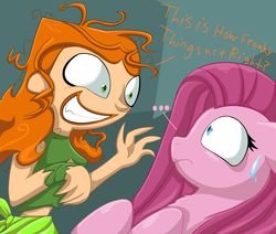 Size: 3104x2632 | Tagged: safe, artist:mordecairigbylover, pinkie pie, g4, ..., chest fluff, crossover, insanity, izzy (total drama island), pinkamena diane pie, total drama island