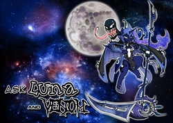 Size: 2508x1773 | Tagged: safe, artist:dankodeadzone, princess luna, ask luna & venom, g4, armor, crossover, scythe, venom, venom luna