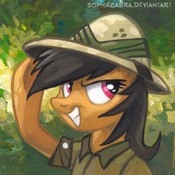 Size: 400x400 | Tagged: safe, artist:kenket, artist:spainfischer, daring do, pony, g4, female, grin, hat, smiling, solo, traditional art