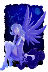 Size: 637x949 | Tagged: safe, artist:himram, princess luna, human, g4, clothes, dress, female, humanized, s1 luna, solo, stockings, winged humanization