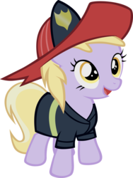 Size: 774x1032 | Tagged: dead source, safe, artist:montanaferrin, dinky hooves, pony, unicorn, g4, costume, female, filly, firefighter, firefighter dinky hooves, foal, hat, hidden horn, horn, nightmare night, simple background, solo, transparent background, vector