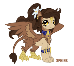 Size: 1000x893 | Tagged: safe, artist:myhandsarecrazy, oc, oc only, sphinx, female, flower, simple background, solo, sphinx oc, text, transparent background