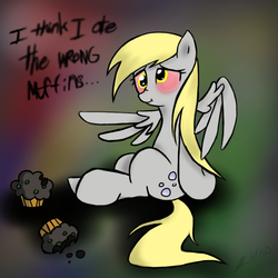 Size: 900x900 | Tagged: safe, artist:fullmetalpikmin, derpy hooves, pegasus, pony, g4, bloodshot eyes, drugs, female, high, mare, marijuana, muffin, solo, stoner