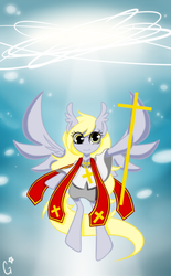 Size: 700x1127 | Tagged: safe, artist:genistine, derpy hooves, pegasus, pony, g4, christianity, clothes, cross, female, mare, priest, religion, solo