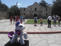 Size: 1280x960 | Tagged: safe, artist:stallord25, rarity, human, g4, figure, irl, photo, ponies around the world, san antonio, texas, the alamo, toy