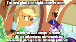 Size: 970x548 | Tagged: safe, applejack, twilight sparkle, g4, futurama, image macro, male, troll