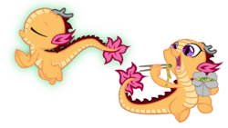 Size: 2748x1548 | Tagged: safe, artist:saturngrl, oc, oc only, oc:lián, chinese dragon, dragon, eastern dragon, g4, antlers, baby dragon, chopsticks, cute, dragoness, eating, noodles, ocbetes, solo