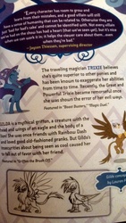 Size: 1836x3264 | Tagged: safe, gilda, trixie, griffon, g4, elements of harmony, guidebook, text, what could have been